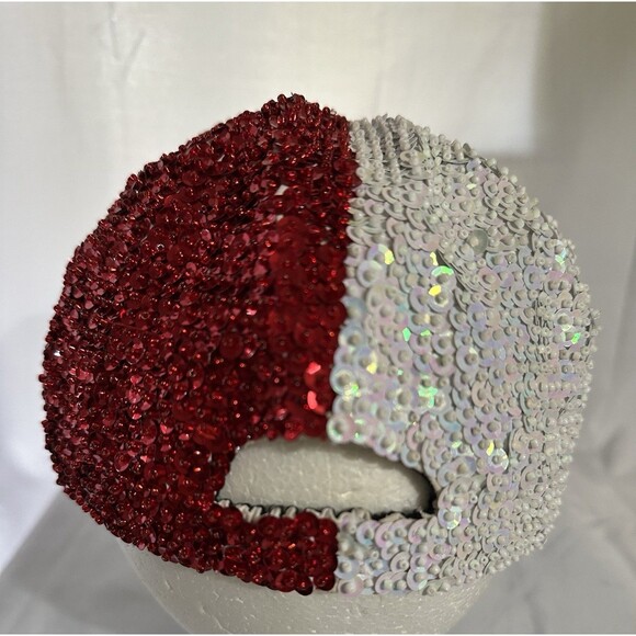 Go Glittery Vintage Red White Blue USA Flag Patriotic Sequin Baseball Cap Hat - Picture 5 of 7
